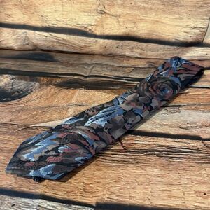 Cellini Collection Tie Men Blue Brown Abstract Floral Watercolor Vintage Necktie